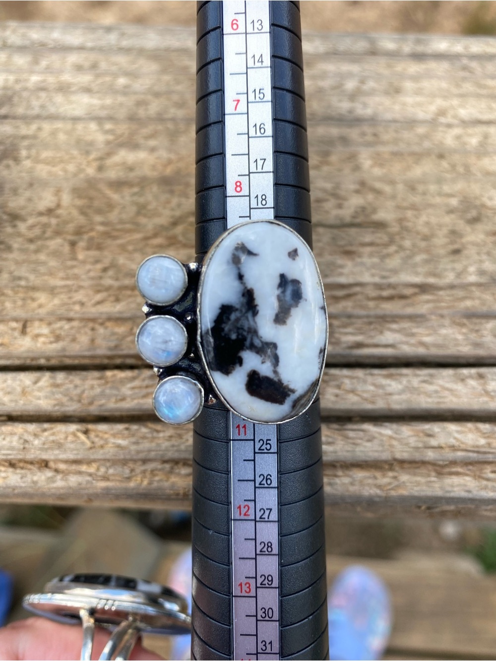 Sterling Silver White Buffalo Ring with Moonstone Accents